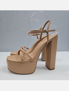 Larroude Annie Platform Sandal Womens 10 Tan Leather Strappy High Heel Evening